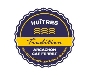 アルカションの牡蠣 カキの独自認証、Huîtres Arcachon Cap Ferret Tradition　黄色いエチケットの「トラディション」